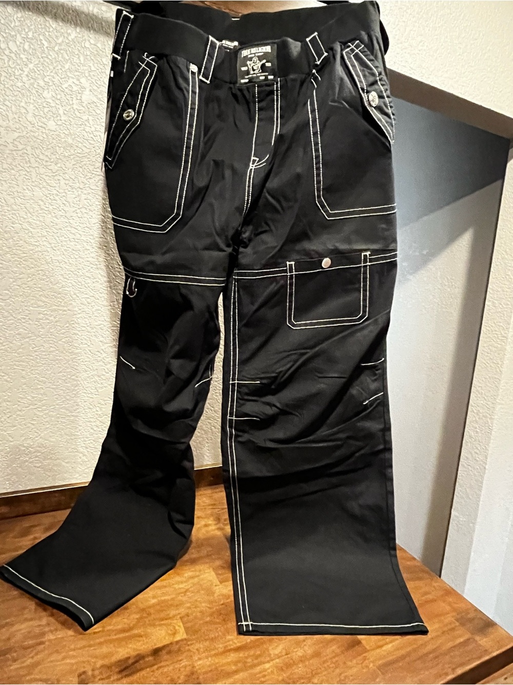True Religion Black Cargo Pants with White Contrast Stitching
